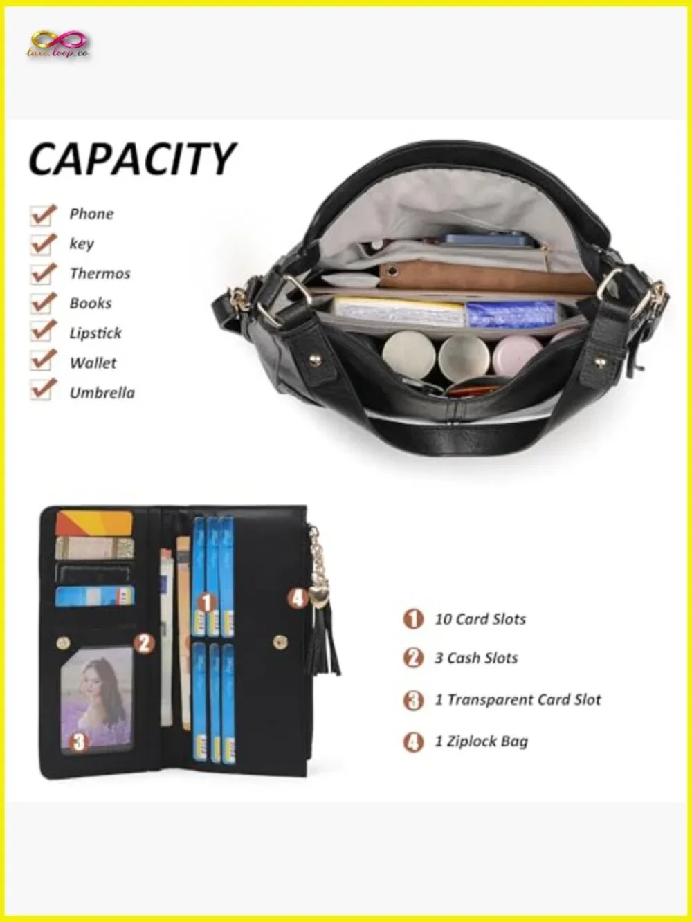 Hobo Bags Set Crossbody Tote with Adjustable Strap 2pcs Stylish